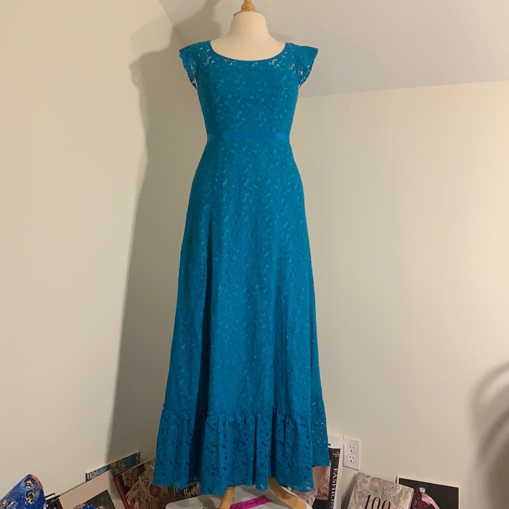 Anthropologie Teal Lace Maxi Dress